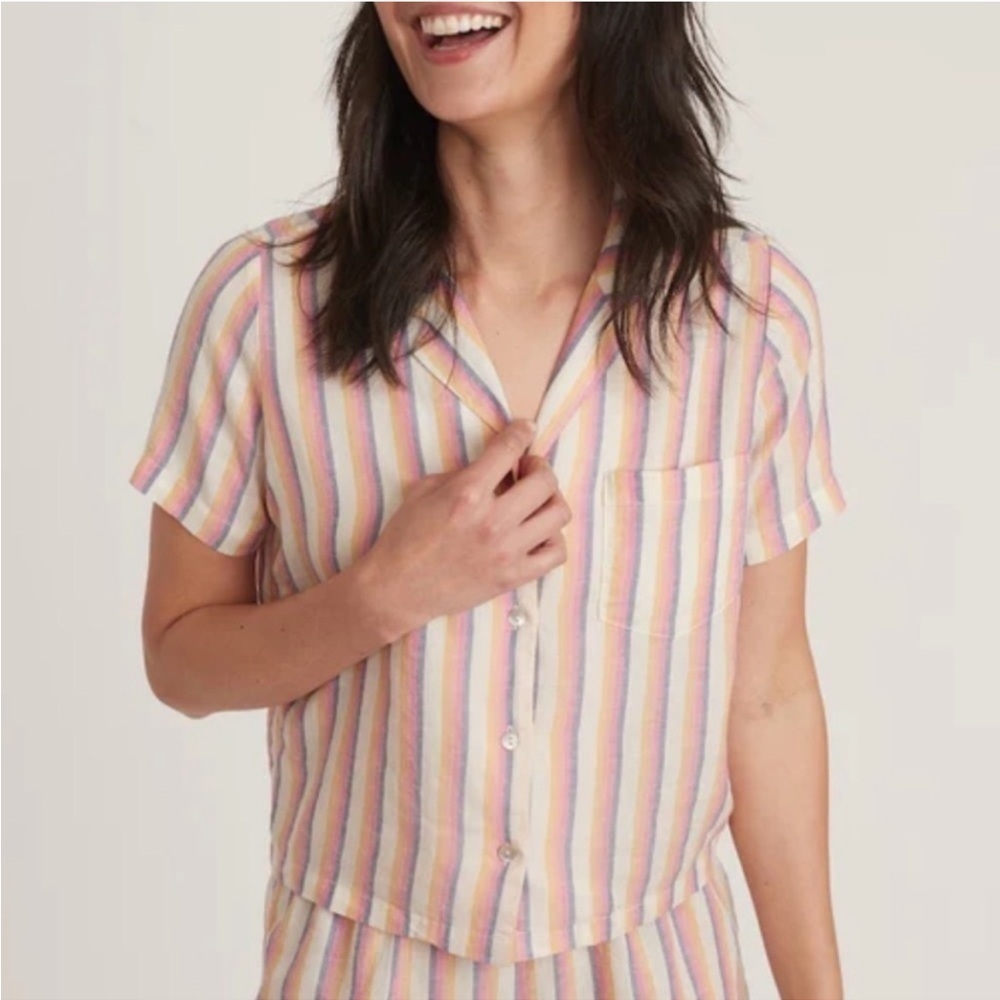NEW Marine Layer Doze Short Sleeve PJ Top Retro Ombre Stripe Size L